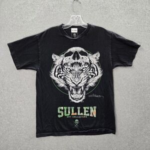 Sullen Men Shirt Medium Black Elvin Yong Tiger Skull Ink Art Logo Graphic Tee